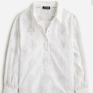 J CREW NWT size LARGE white long sleeve popover eyelet shirt